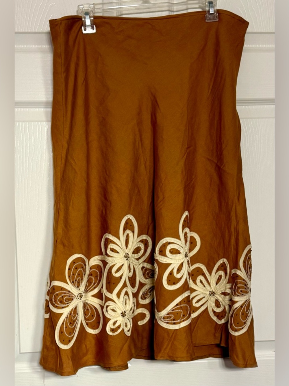 Vintage Appraisal Plus Size 14 Beaded Floral Midi Skirt Ramie Rayon Rust Boho - Picture 2 of 10